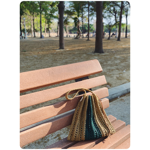 •悠然 小日leisure day• 折扇束口包 /拉菲草編織包 /束口包 第3張的照片