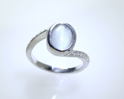 Pt900 ミルキーアクアマリン・キャッツアイリング 1.68ct 指輪・リング  