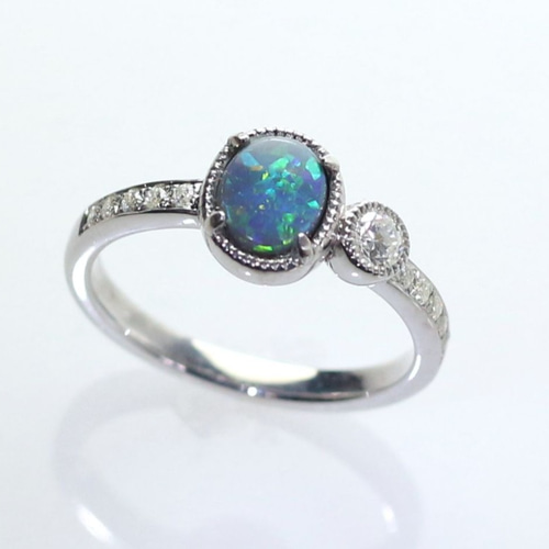 PT900 レトロ　ブラックオパール ダイヤモンド　リング ブラックオパール ダイヤモンドリング BO 1.388ct D 0.50ct