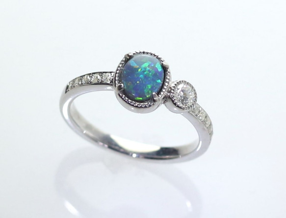 Pt900 ブラックオパール ダイヤモンド リング 2.913ct D0.46ct