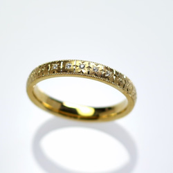 ■K18 月桂樹彫り平打リング■模様彫り■17号 指輪■2.6mm幅 極薄■ □K18 月桂樹彫り平打リング□模様彫り□17号 指輪□2.6mm