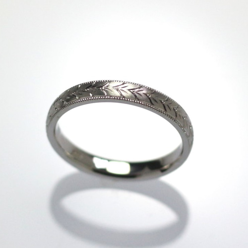 PT900 ハンドカットリング Pt900 手彫りリング(月桂樹) 3mm幅 指輪・リング Atelier Ozaki 通販