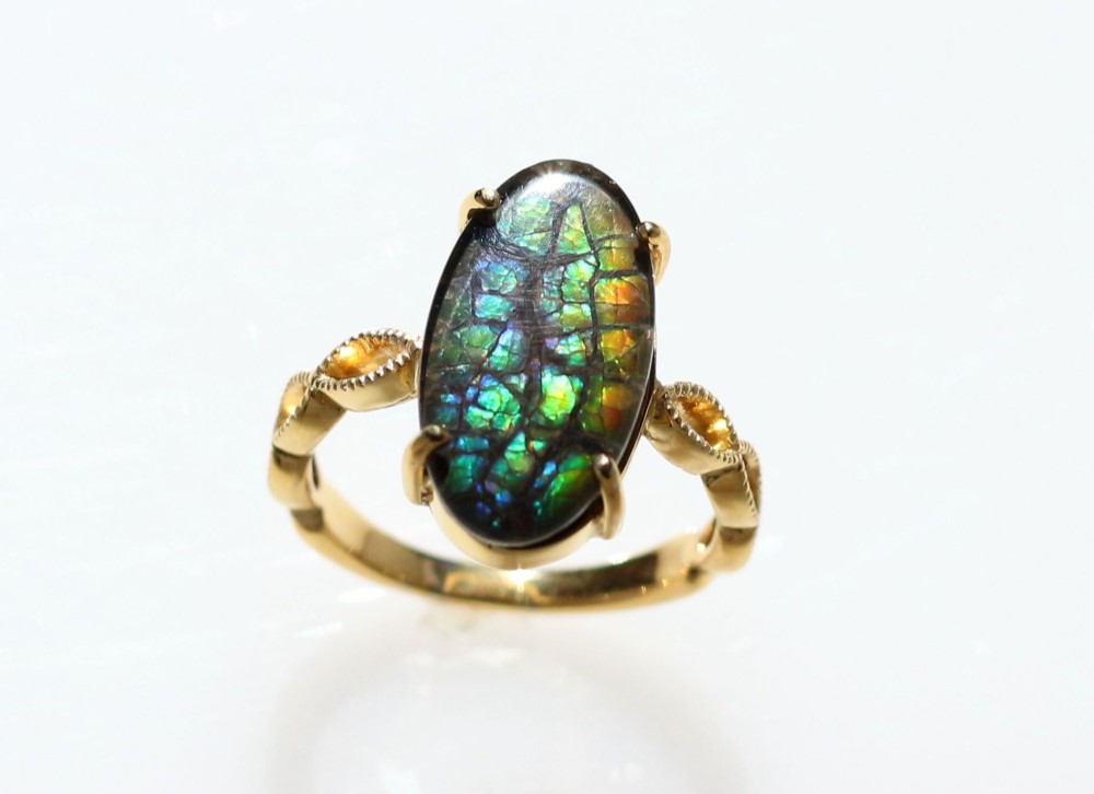 K18YG アンモライトリング 3.88ct