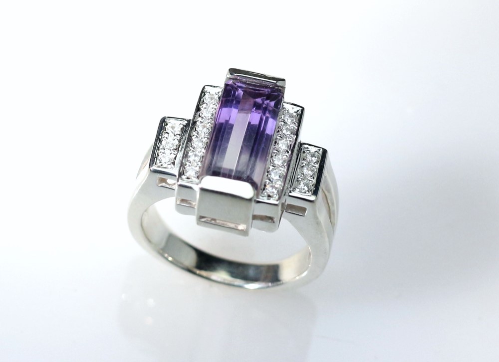 Pt900 バイリングカラーアメシストリング 3.00ct