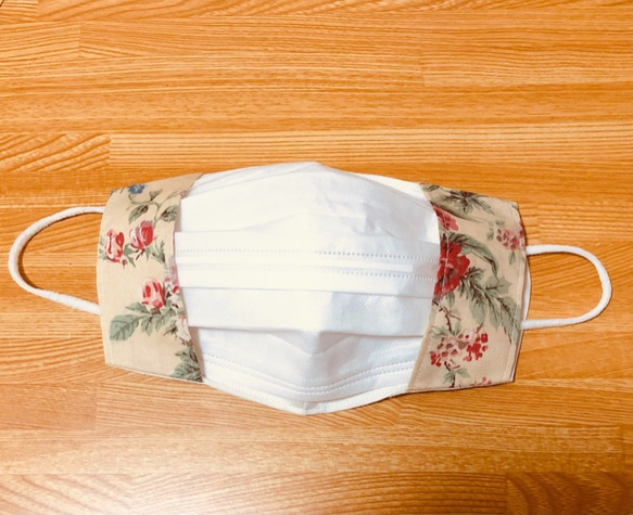 【送料無料】不織布マスクが見える　麻綿マスクカバー　ベージュ 1枚目の画像