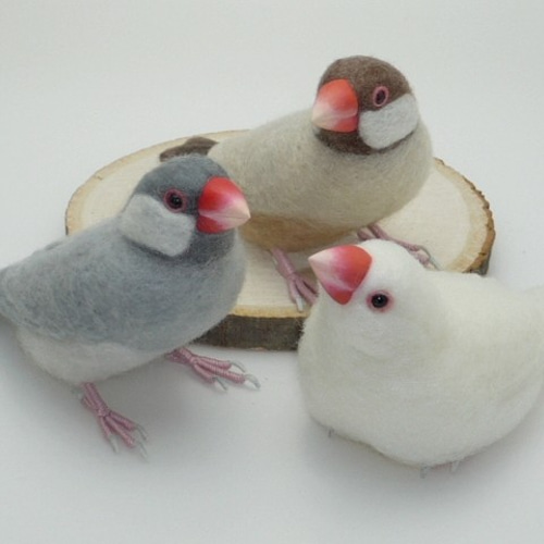 オーダー品] 白文鳥、シナモン文鳥、シルバー文鳥 / 羊毛フェルト 