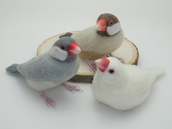 オーダー品] 白文鳥、シナモン文鳥、シルバー文鳥 / 羊毛フェルト