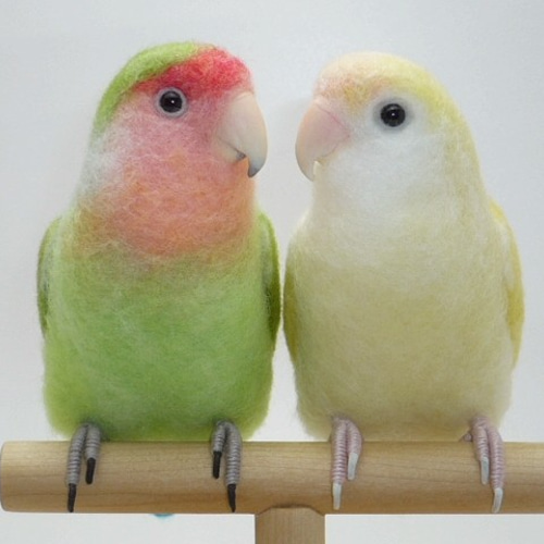 オーダー品] コザクラインコ2体＋止まり木 / 羊毛フェルト リアル