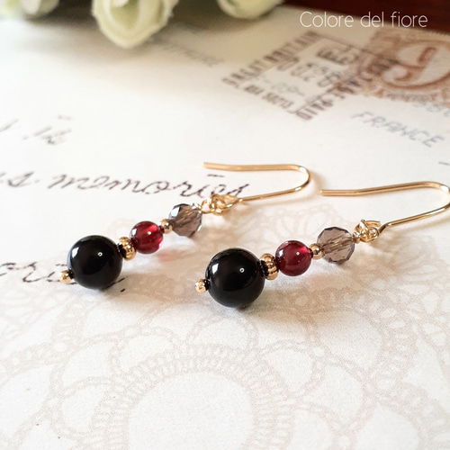 再販☆モリオンとガーネット*スモーキークォーツのピアス／イヤリング  