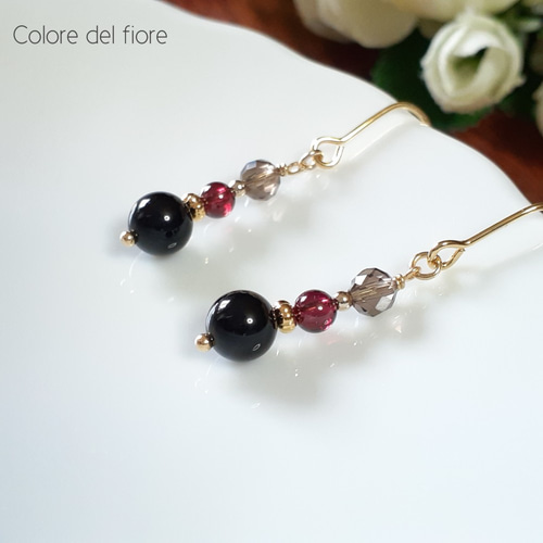 再販☆モリオンとガーネット*スモーキークォーツのピアス／イヤリング  