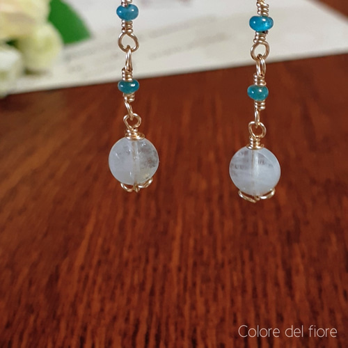アクアマリンとネオンブルーアパタイトのピアス／イヤリング ピアス 