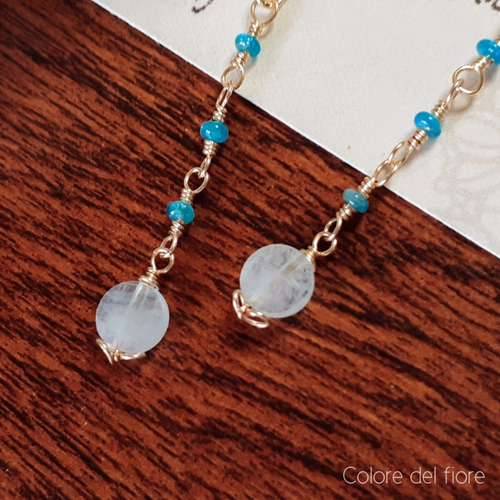 アクアマリンとネオンブルーアパタイトのピアス／イヤリング ピアス 