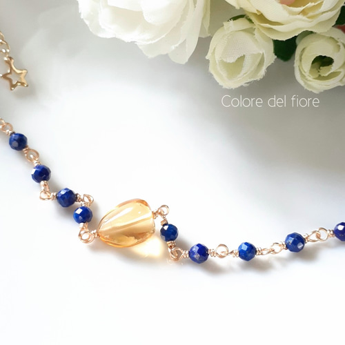 シトリンとラピスラズリのブレスレット ブレスレット Colore del fiore