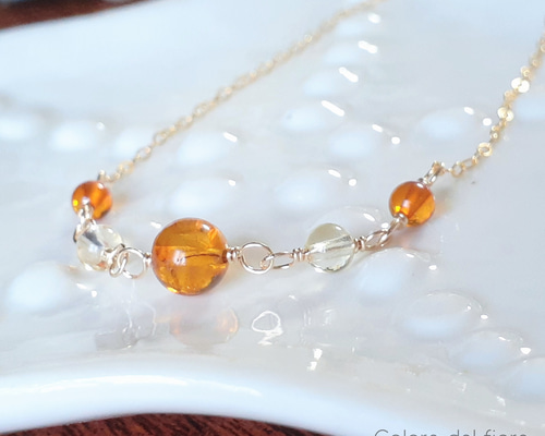 14kgf アンバーとシトリンのネックレス ネックレス・ペンダント
