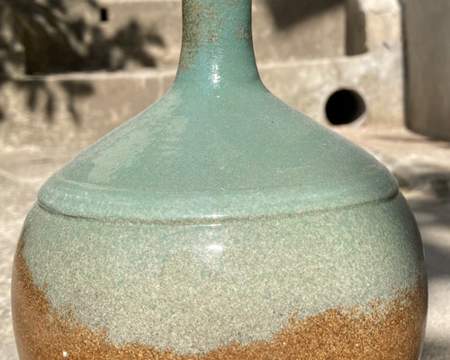 花瓶】【送料無料】ニュアンス釉薬花瓶 手作陶芸 モスグリーン