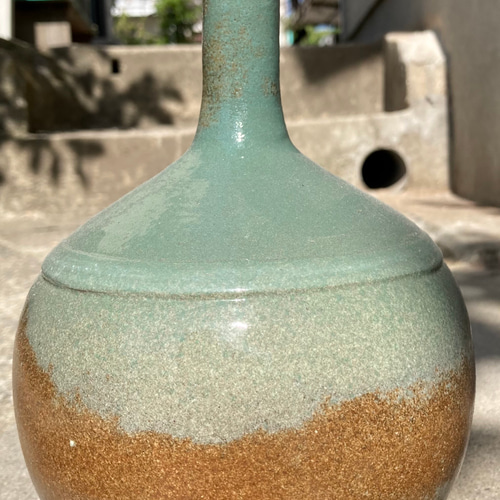 花瓶】【送料無料】ニュアンス釉薬花瓶 手作陶芸 モスグリーン