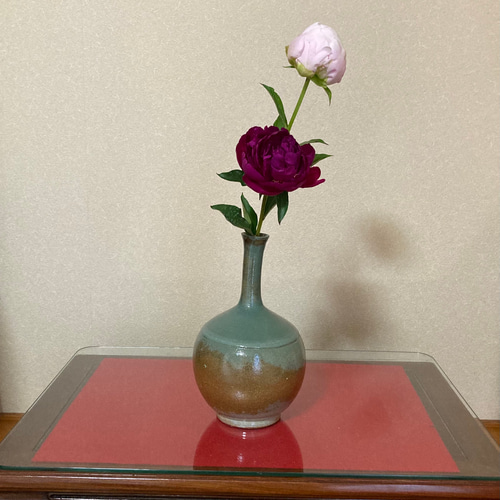 花瓶】【送料無料】ニュアンス釉薬花瓶 手作陶芸 モスグリーン