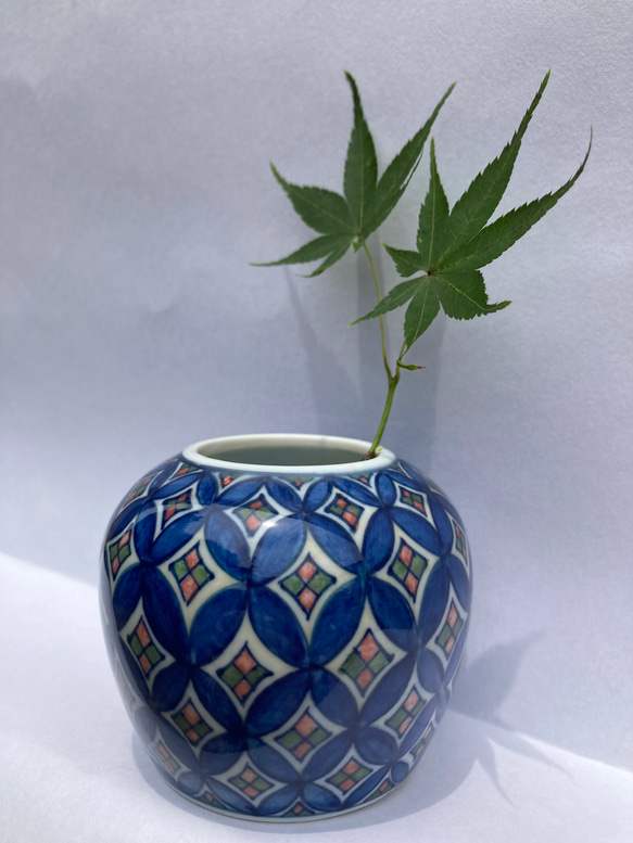 一輪挿し お香焚き】【送料無料】七宝柄一輪挿し 手作陶芸