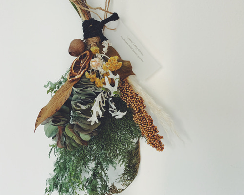 専用＊ミモザ＆ベルガムナッツ　ドライフラワースワッグ ベルガムナッツとソルゴーのミモザスワッグとユーカリ一本枝