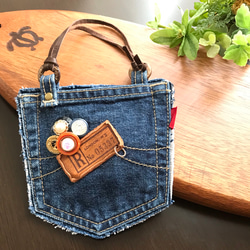デニムリメイク ちょこっとポケット［レザー×ボタンカボション