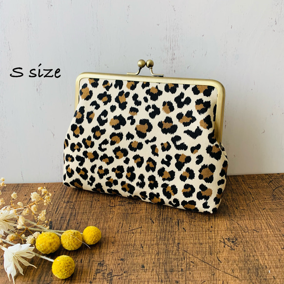 Sサイズ がま口 母子手帳ケース ヒョウ柄 レオパード 大容量 A6 ポーチ