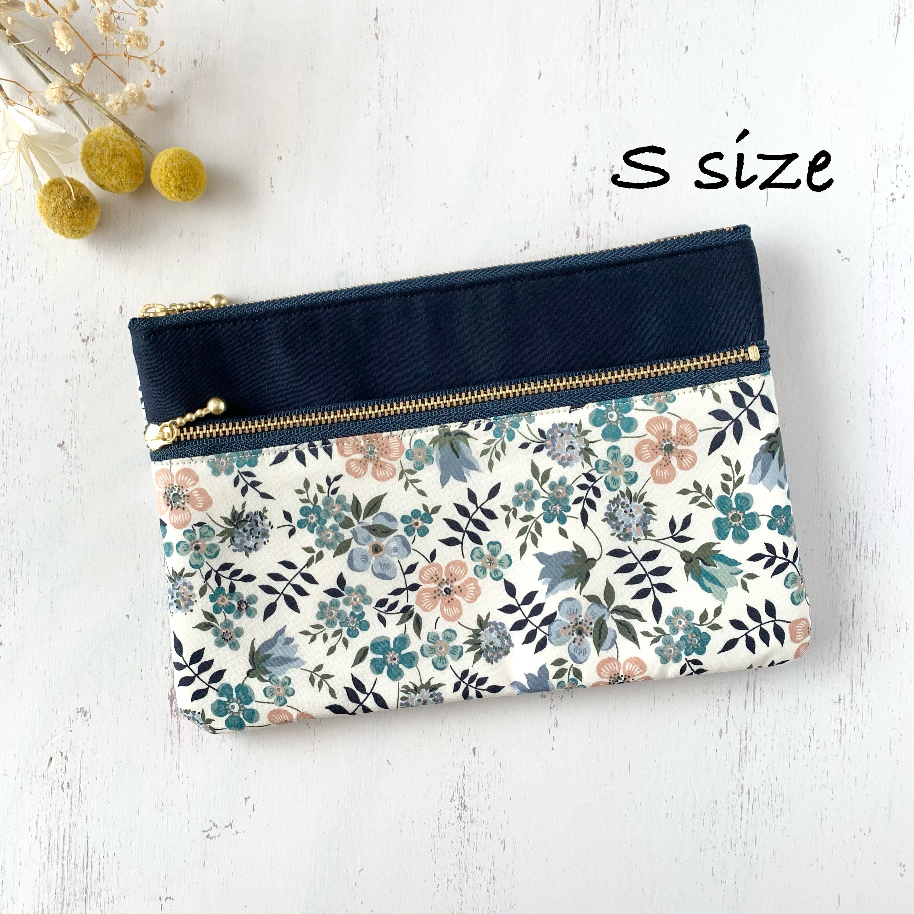 Sサイズ A6 母子手帳ケース ダブルファスナー フラットポーチ リバティ