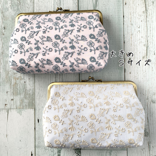 がま口 大きめSサイズ CHECK&STRIPE field of flower ミナペルホネン