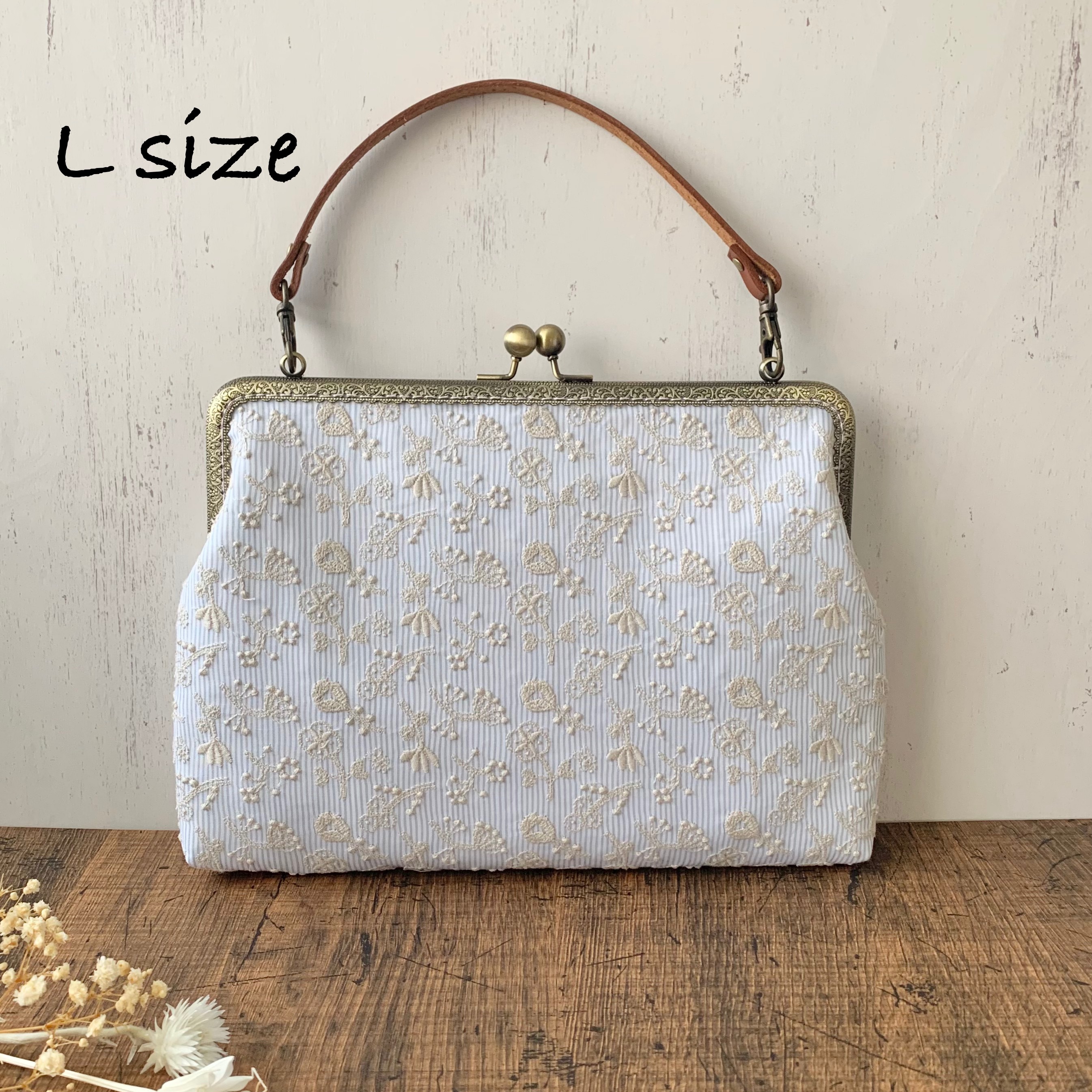 Lサイズ A5 がま口 母子手帳ケース CHECK&STRIPE field of flower 大容量 御朱印帳ケース