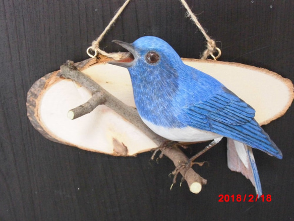 コルリ　バードカービング オオルリ バードカービング作品 壁掛け 彫刻 nobusan 通販