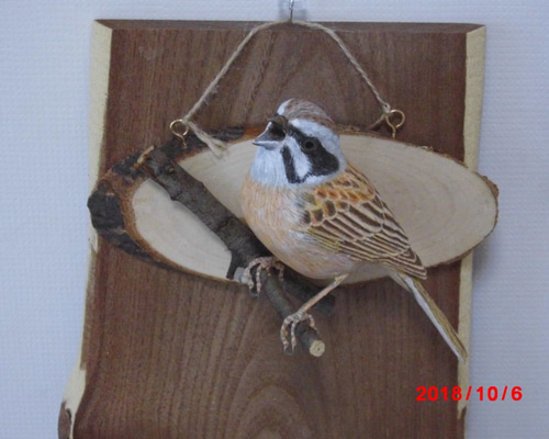 ホオジロ バードカービング作品 壁掛け 彫刻 nobusan 通販