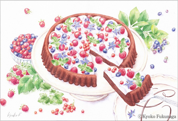 ポストカード　お好きな4枚セット〔No. 11　Berries chocolate cake〕 1枚目の画像