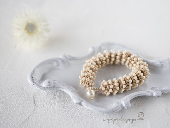 キャピタル小物　ボロブレスレット2点　裂編み製品 スパイラルビーズ クロッシェブレスレット（ベージュ） ブレスレット