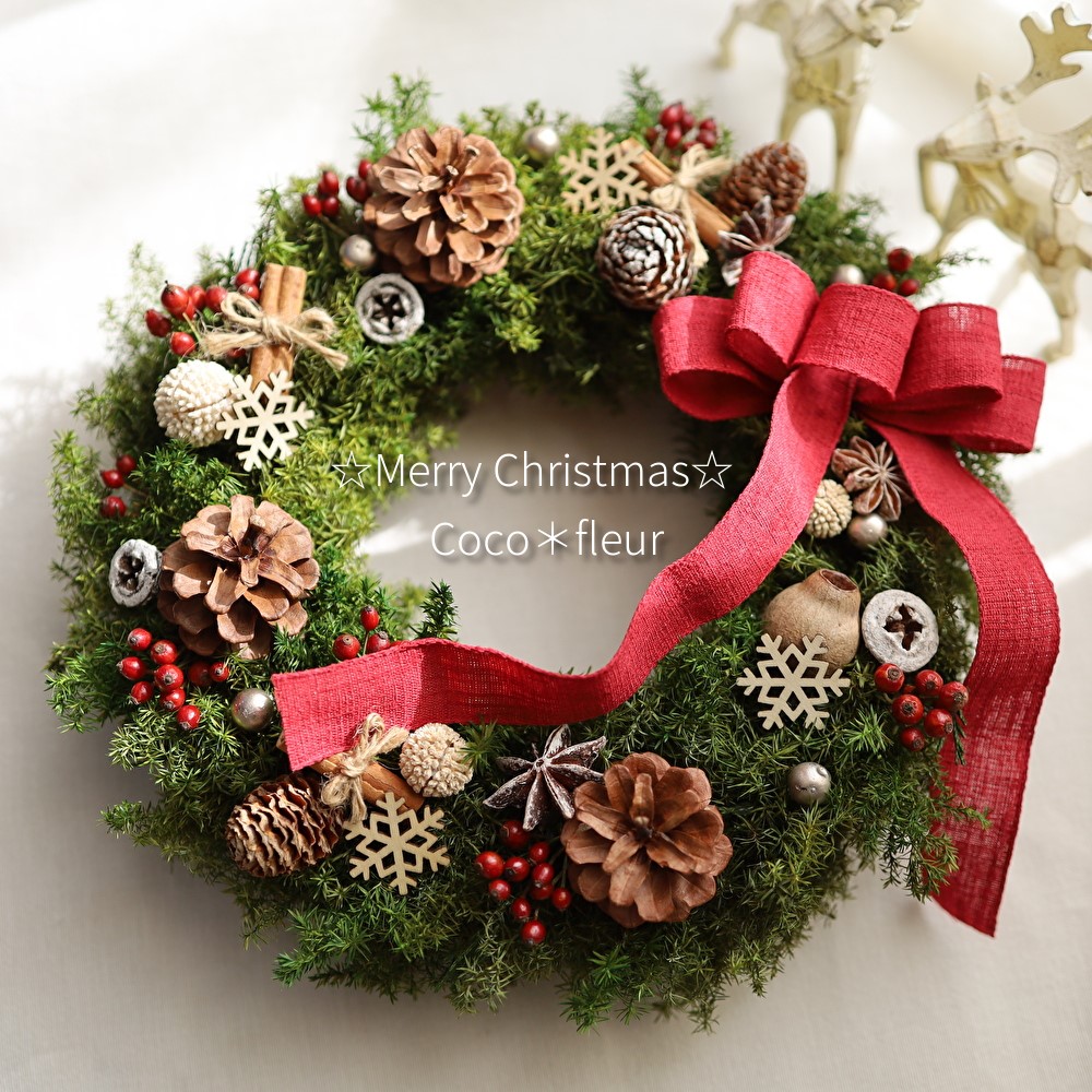 クリステル★白いトナカイ森のライトリース★クリスマスリース★フラワーリース クリステル様専用☆白いトナカイ森のライトリース☆クリスマス