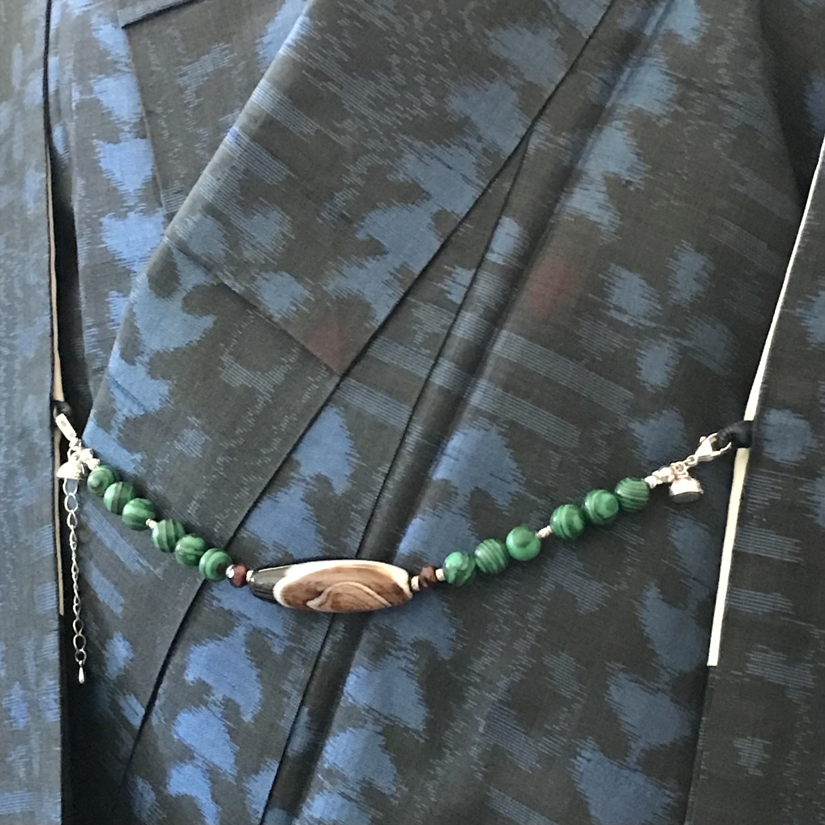 【2way】天眼瑪瑙天珠と孔雀石の羽織紐/ブレスレット✤専用BOX付き