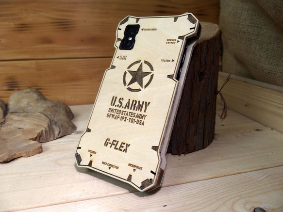 iPhone X / XS ウッドケース ミリタリー U.S.ARMY 米軍仕様 木製 木の