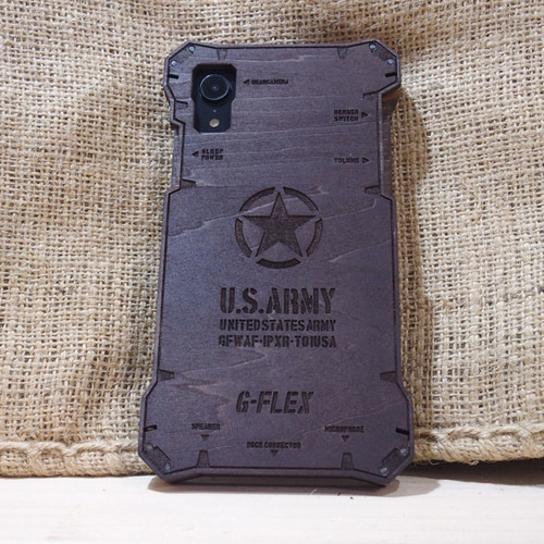 iPhone XR ウッドケース ミリタリー U.S.ARMY 米軍仕様 木製 木