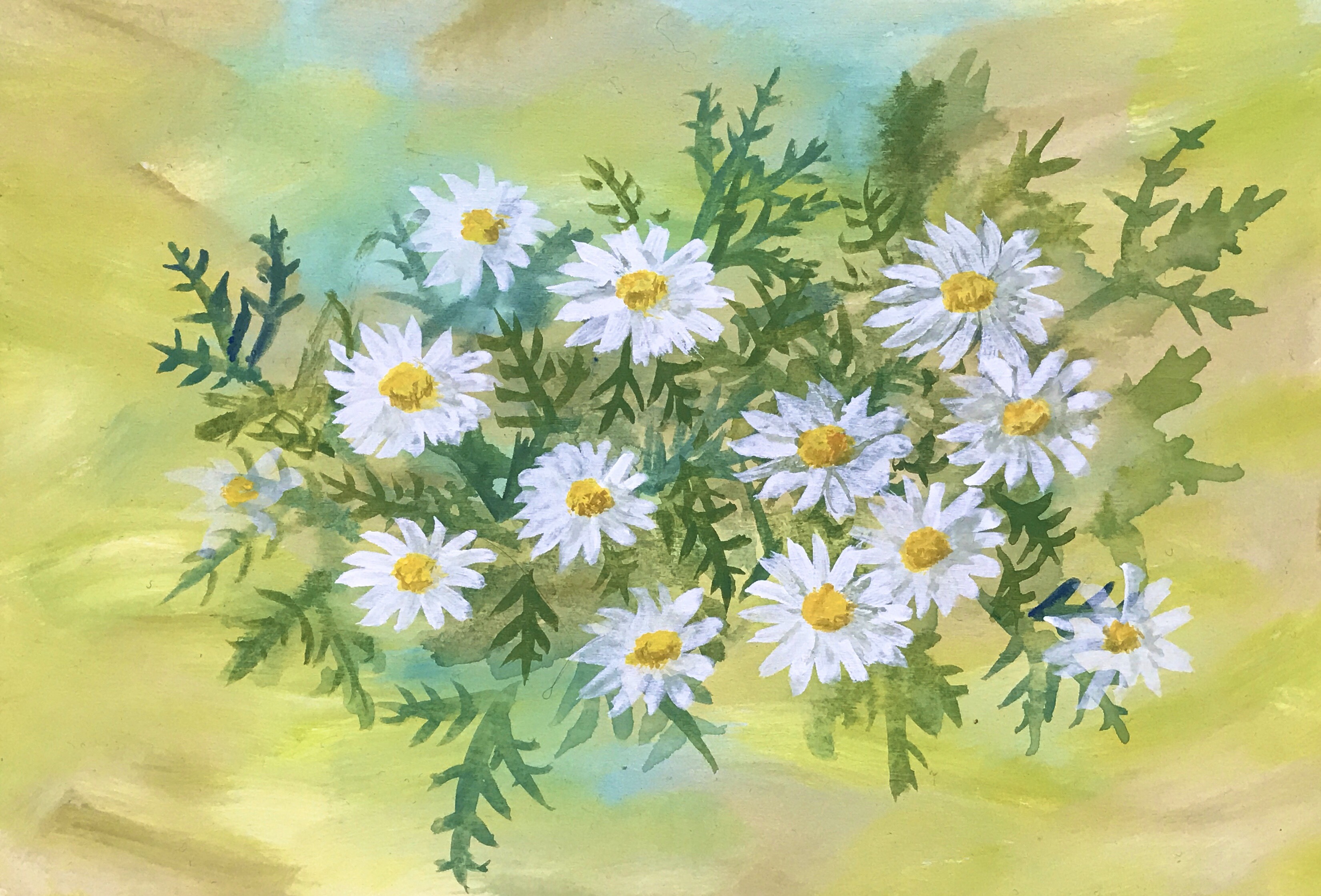 アクリル ガーベラ マーガレット 絵画 原画 キャンバス（お