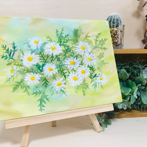 アクリル ガーベラ マーガレット 絵画 原画 キャンバス（お
