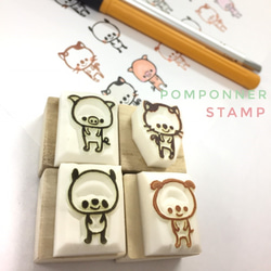 ☆おすましシリーズ あら！お買い得 選べる３個セット☆ パンダ 子ねこ 子いぬ 子ぶた はんこ スタンプ 【受注製作】 3枚目の画像