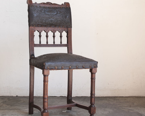 フランスアンティーク木製アンリ2世様式ダイニングチェア/レザー(90-176-1 フランスアンティーク木製アンリ2世様式ダイニングチェア/レザー