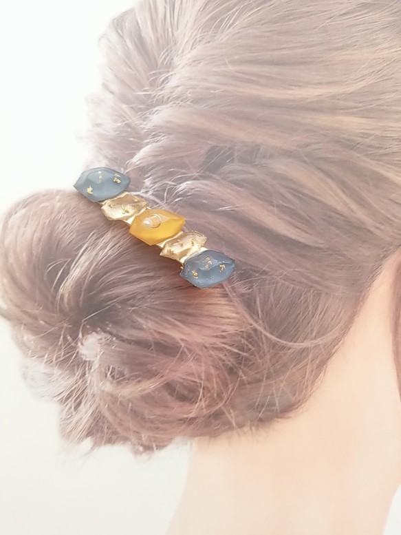 ダークカラー×くすみイエローが大人かわいいシンプルヘアクリップ/バレッタ 3枚目の画像