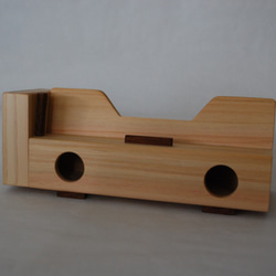 木製(ヒノキ材)スマホスタンド・スピーカー（横置き型） 3枚目の画像