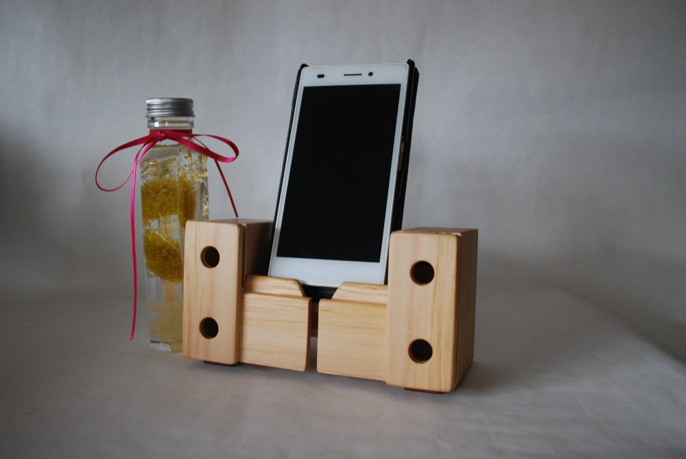 天然木　ひのきスマホスタンド/スピーカー　手造り