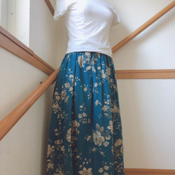【海のような青】リネン　麻のスカート　セルリアンブルー　 4枚目の画像