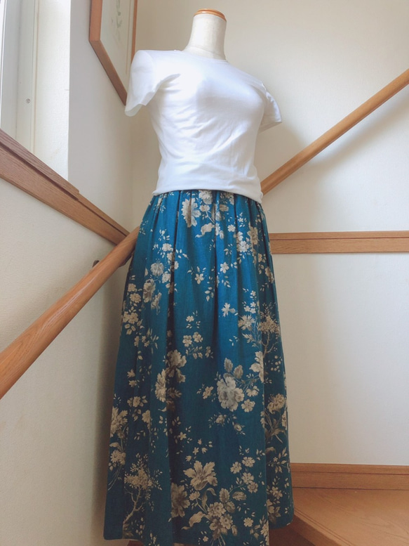 【海のような青】リネン　麻のスカート　セルリアンブルー　 4枚目の画像