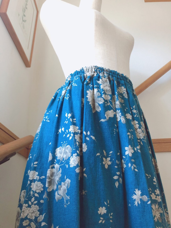 【海のような青】リネン　麻のスカート　セルリアンブルー　 1枚目の画像