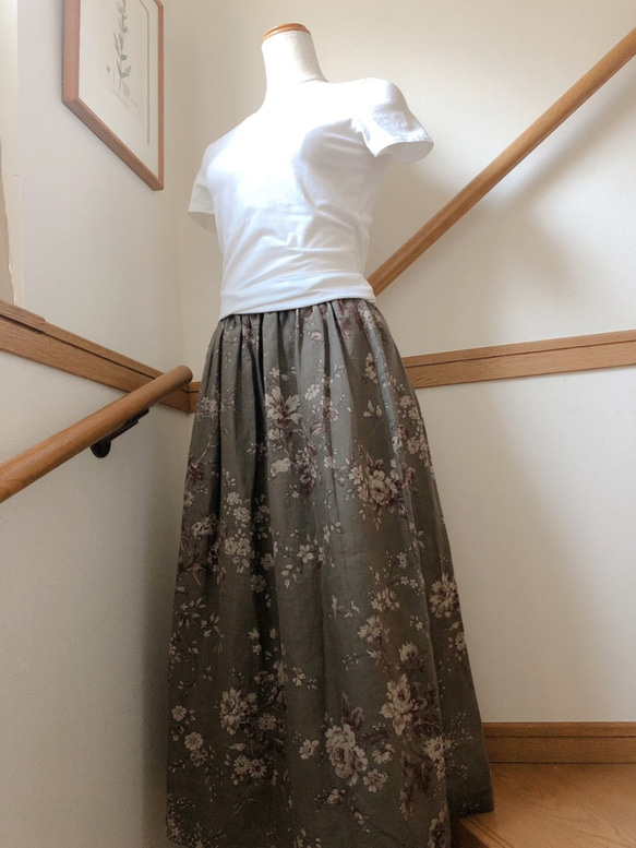 【夏のお出掛けに】リネン　麻のスカート　モカグレー　 3枚目の画像