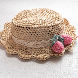 ピンクハウス❤️【未使用】麦わら帽子といちごのコサージュ❤️ PINK HOUSE / さくらんぼコサージュ付き麦わら帽子 赤 Y-25-08