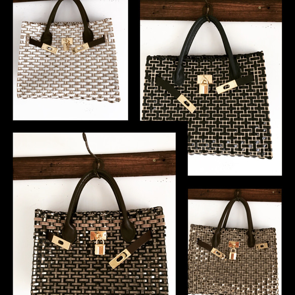 【再販】ラメルヘンテープのカゴバーキン ホワイト ラメルヘンテープ ベルト ブラック ゴールド