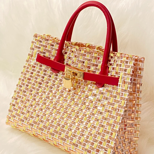 ラメルヘンテープのカゴバーキン ピンクゴールド かごバッグ amiche  